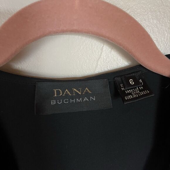 Dana Buchman Black Tuxedo Ruffle Wrap Long Sleeve‎ 100% Silk Blouse SZ 6 Medium - Picture 3 of 16